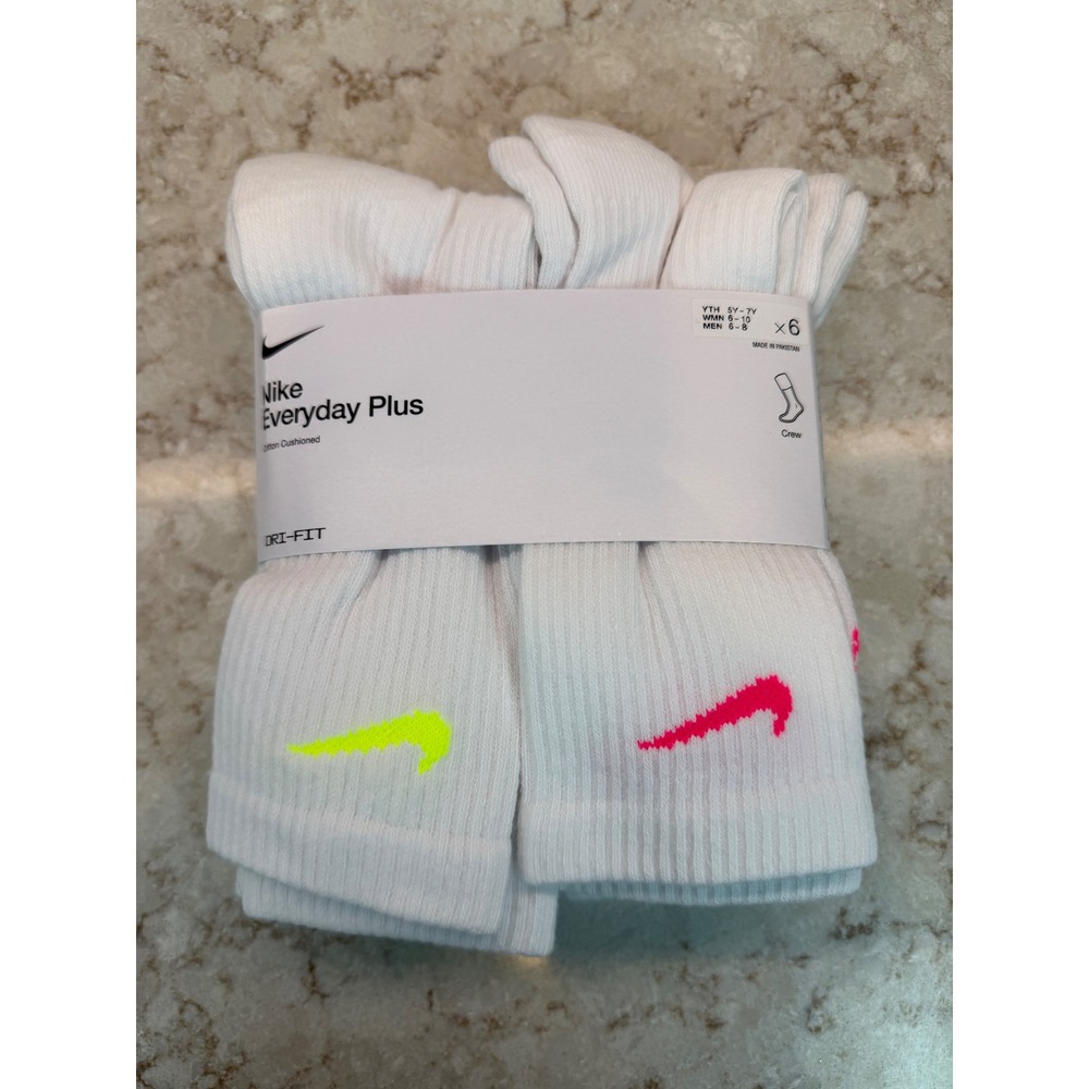 Nike Everyday Plus Cushioned Crew Socks 6 Pair White Multi Color M